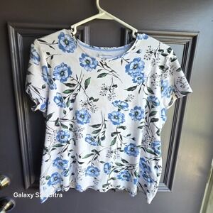 Croft & Barrow Womans Large L Short Sleeve Shirt Classic Tee Floral Top Cotton